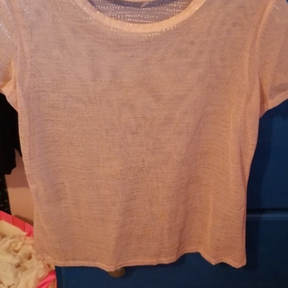 3/$18 Sheer Small Pink and Gold Top - Picture 3 of 3